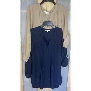 Lot Of 2 DR2 Button Front‎ Shirt Blouse Top Sz S Women’s Career Casual Pleated